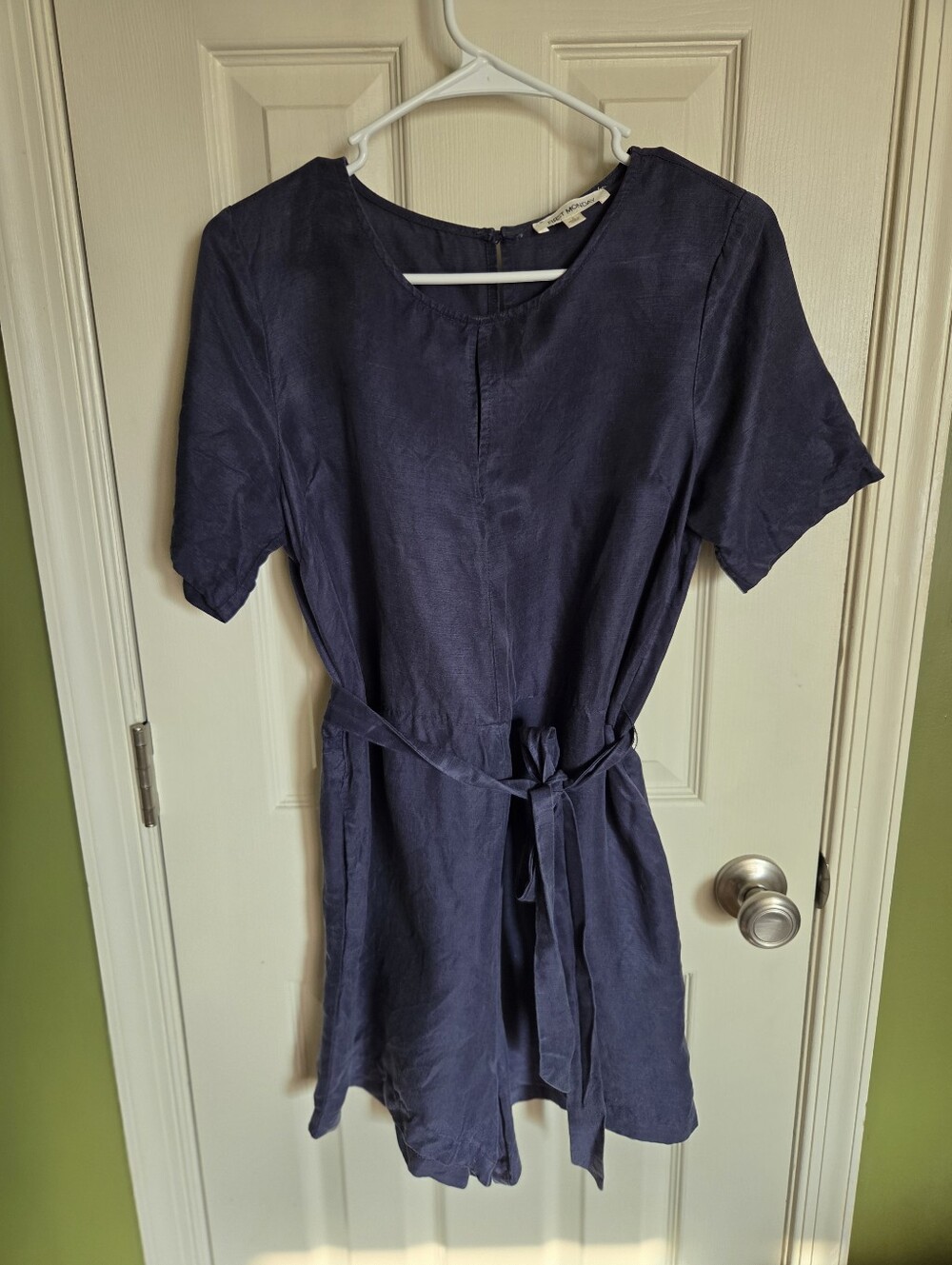 Women's Navy Short-Sleeve Belted Romper